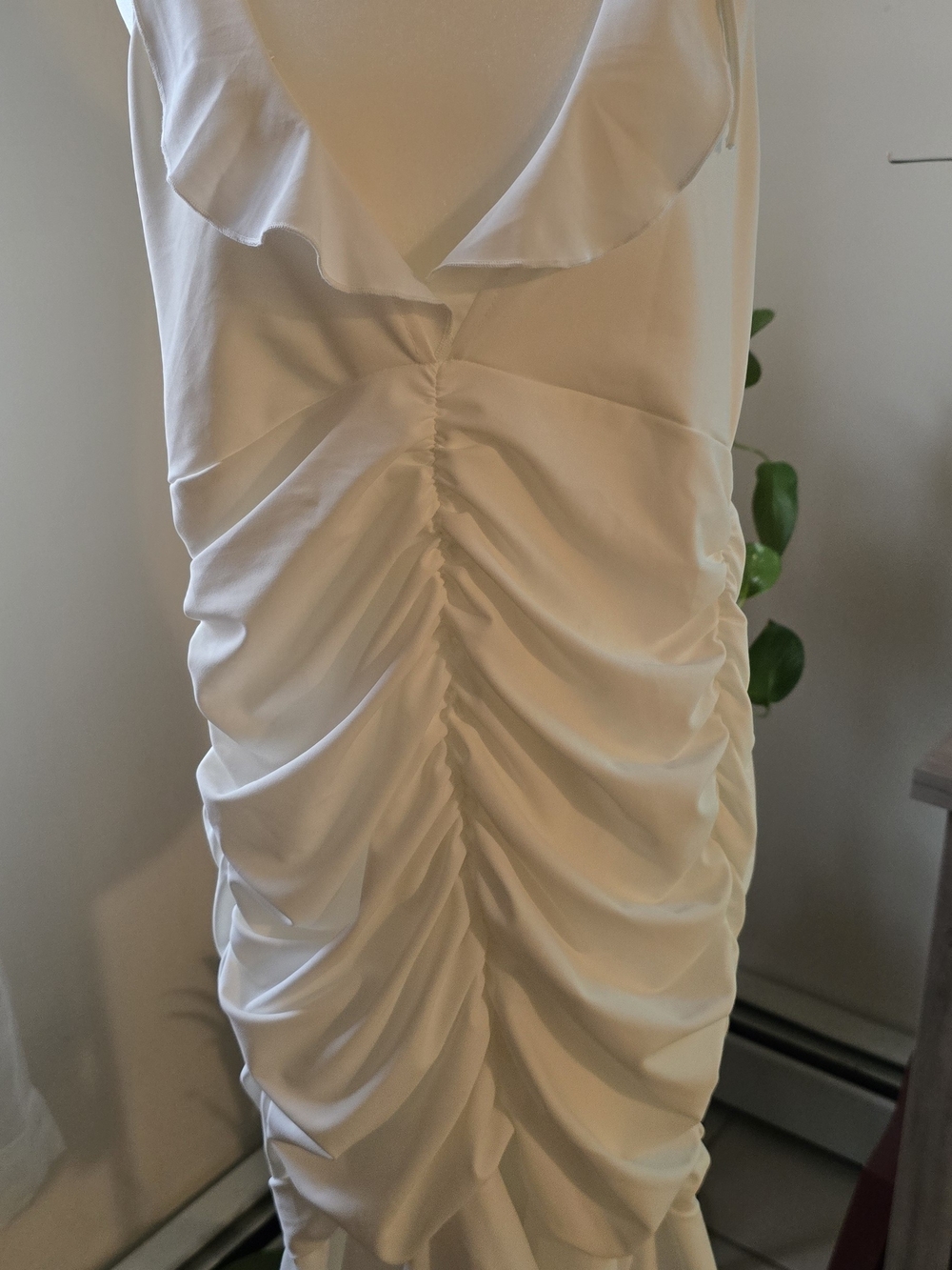 SHEIN White Ruffled Ruched Midi Dress
